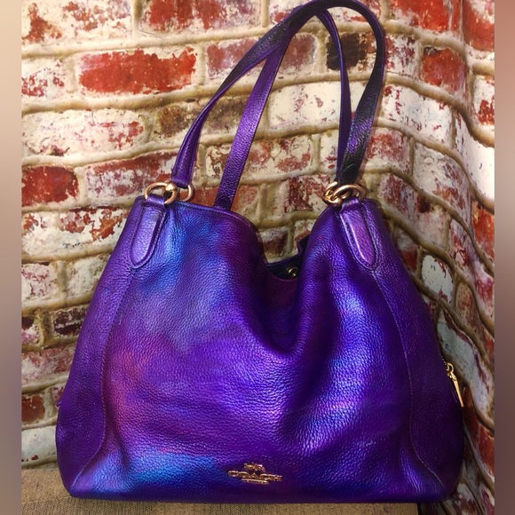 STUNNING Coach Madison Metallic Purple Mult Color Pebbled Leather Shoulder Bag - Picture 11 of 14